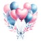 Pink and blue balloon bunch love symbol watercolor paint for valentine\\\'s day holiday card decor