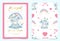 Pink blue birthday invitation with pacifier,bottle,milk ,cloth,heart and elephant