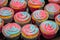 Pink and blue colorful gender reveal cupcakes