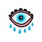 Pink blue crying eye hand drawn vector illustration in cartoon comic stlye