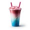 A pink and blue drink with two straws in it, clipart on white background