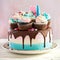 Pink and blue festive cake