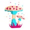 Pink blue fly agaric Magic fantasy mushroom isolated on white background. Cartoon vector illustration