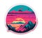a pink, blue green, and red sunset sticker design. AI-generated.