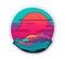 pink, blue green, and red sunset sticker design. AI-generated.