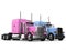 Pink and blue modern big semi - trailer trucks