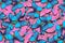 Pink and blue natural pattern. abstract pattern of morpho butterflies. wings of a butterfly Morpho. flight of pink and blue butter