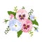 Pink and blue pansy flowers. Vector illustration.