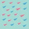 Pink and blue planes with dash lines. Pattern.