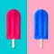 Pink and blue popsicles on a pastel blue and pink background