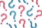 Pink and blue question mark on white background