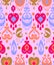 Pink blue and red colorful ikat asian traditional fabric seamless pattern, vector