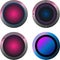 Pink and blue round play buttons