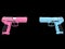 Pink and blue semi auto handguns - face to face