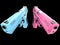 Pink and blue semi auto handguns - top down view