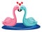 Pink and blue swan kissing in the water vector illustration