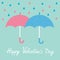 Pink and blue umbrellas. Rain in shape of hearts.