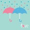 Pink and blue umbrellas. Rain in shape of hearts.