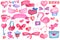 Pink blue watercolor heart and wings on white background. Valentine`s Day handdrawn clipart set