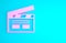 Pink Bollywood indian cinema icon isolated on blue background. Movie clapper. Film clapper board. Cinema production or