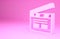Pink Bollywood indian cinema icon isolated on pink background. Movie clapper. Film clapper board. Cinema production or