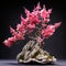 Pink Bonsai Tree On Rock: A Zbrush-inspired Wood Sculpture With Precisionist Art