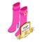 Pink boots icon isometric vector. Bright suede women high boots