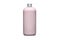 Pink bottle with metal aluminum cap isolated on white background. Cosmetic bottle with dispenser liquid container for