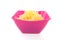 Pink bowl with grated cheese