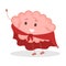 Pink brain character, happy sticker. Cute funny human organ.