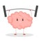 Pink brain character, happy sticker. Cute funny human organ.