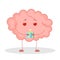 Pink brain character, happy sticker. Cute funny human organ.