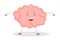Pink brain character, happy sticker. Cute funny human organ.