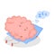 Pink brain character, sticker sleep. Cute funny human organ