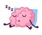 Pink Brain Sleeping on Pillow and Snoring, Funny Human Nervous System Organ Cartoon Character Vector Illustration on