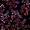 Pink branch with flowers, watercolor painting - seamless pattern on black background