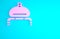 Pink Bread and salt on towel icon isolated on blue background. National food loaf. Traditional ukrainian wedding bread