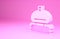 Pink Bread and salt on towel icon isolated on pink background. National food loaf. Traditional ukrainian wedding bread