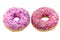 Pink and brown doughnut, chocolate and berry doughnut, strawberry and raspberry doughnuts, walnut donut on a white background