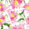 Pink brugmansia floral botanical flowers. Watercolor background illustration set. Seamless background pattern.