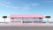 A pink building sitting on the side of a road. Generative AI image.