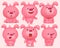 Pink bunny emoji characters set with different emotions
