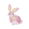 Pink Bunny. Hand drawn illustration. Drawing with colored pencils. Isolated on white.