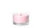Pink burning candle in glass jar isolated on background