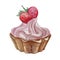 Pink cake with strawberries watercolor on white background sweetness. illustration of strawberries