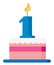 Pink cake to celebrate the first birthday vector or color illustration