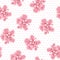 Pink camelia flowers seamless pattern. Tree petals bloom blossom. Female feminine girlish style. Polka dot background.