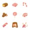 Pink candy icons set, cartoon style