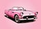 Pink car, barbiecore style, vector raelistic illustration. Chrome, metal, glossing design, retro stale. Back to 2000s