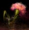 Pink carnation in glass painting with black background, floral print, wall art or home decor